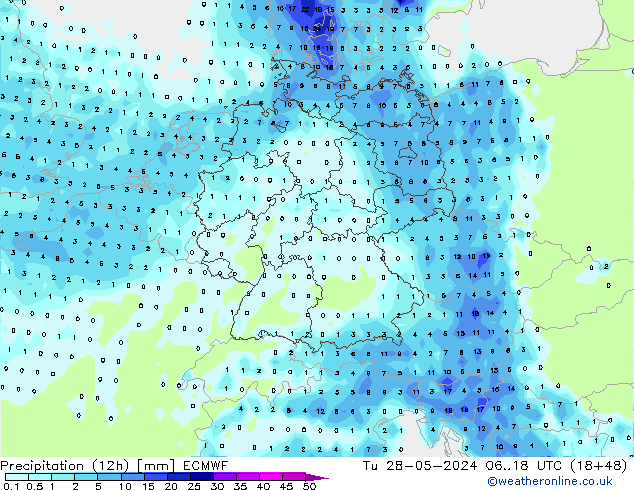 Nied. akkumuliert (12Std) ECMWF Di 28.05.2024 18 UTC