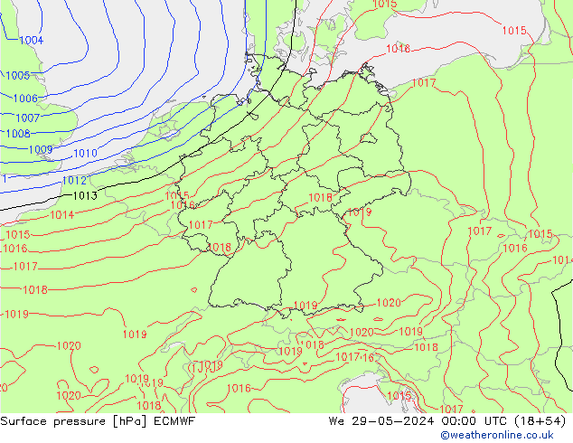 Luchtdruk (Grond) ECMWF wo 29.05.2024 00 UTC