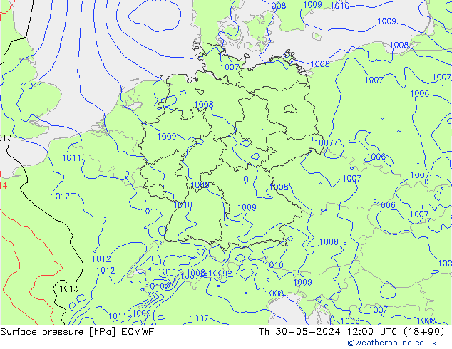 Bodendruck ECMWF Do 30.05.2024 12 UTC