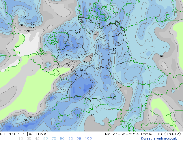 RH 700 hPa ECMWF Po 27.05.2024 06 UTC