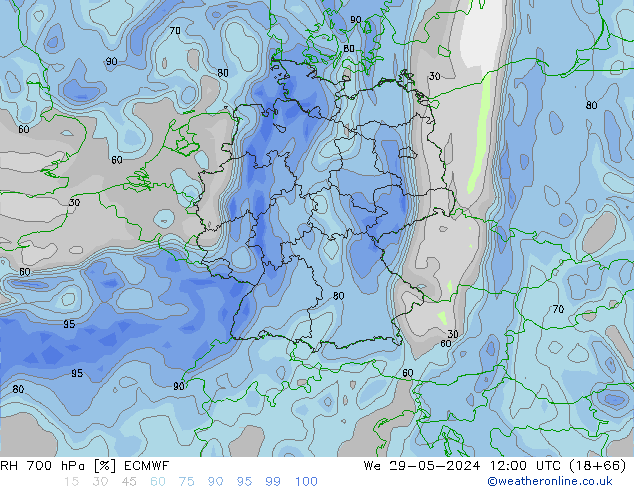 RH 700 hPa ECMWF We 29.05.2024 12 UTC