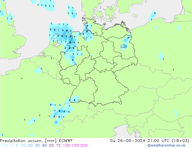 Precipitation accum. ECMWF Dom 26.05.2024 21 UTC