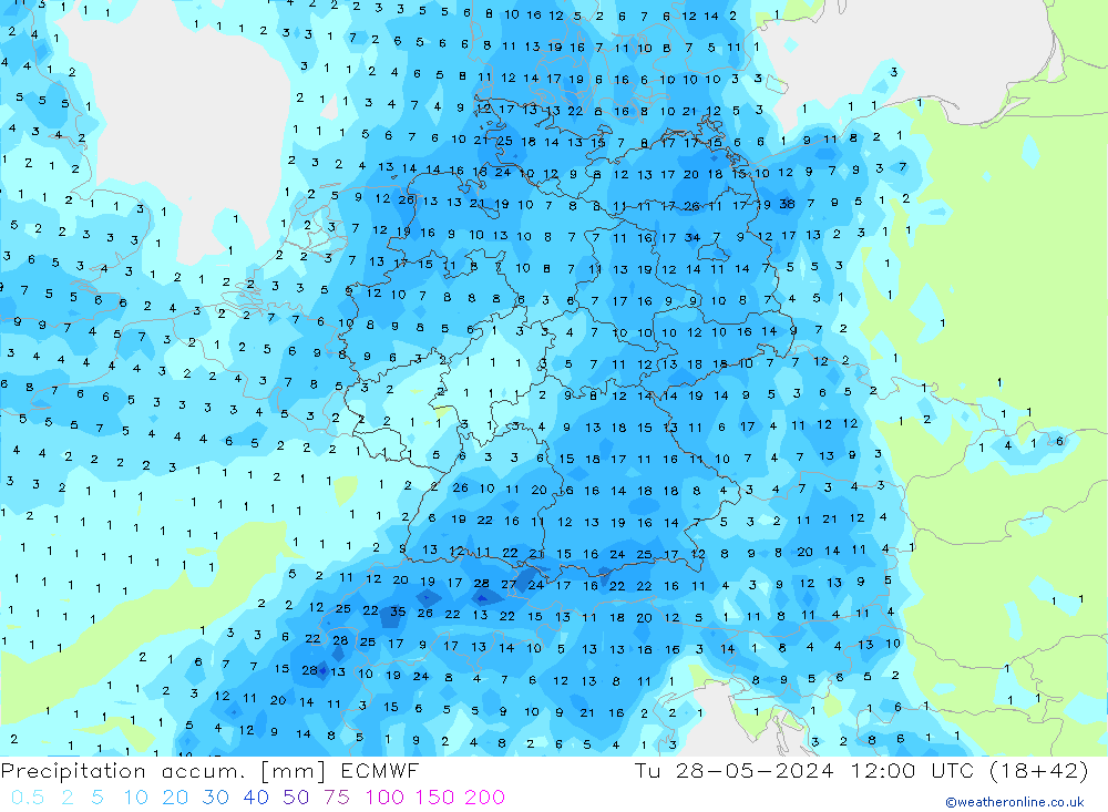 Precipitation accum. ECMWF Ter 28.05.2024 12 UTC