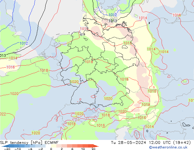 Tendenza di Pressione ECMWF mar 28.05.2024 12 UTC