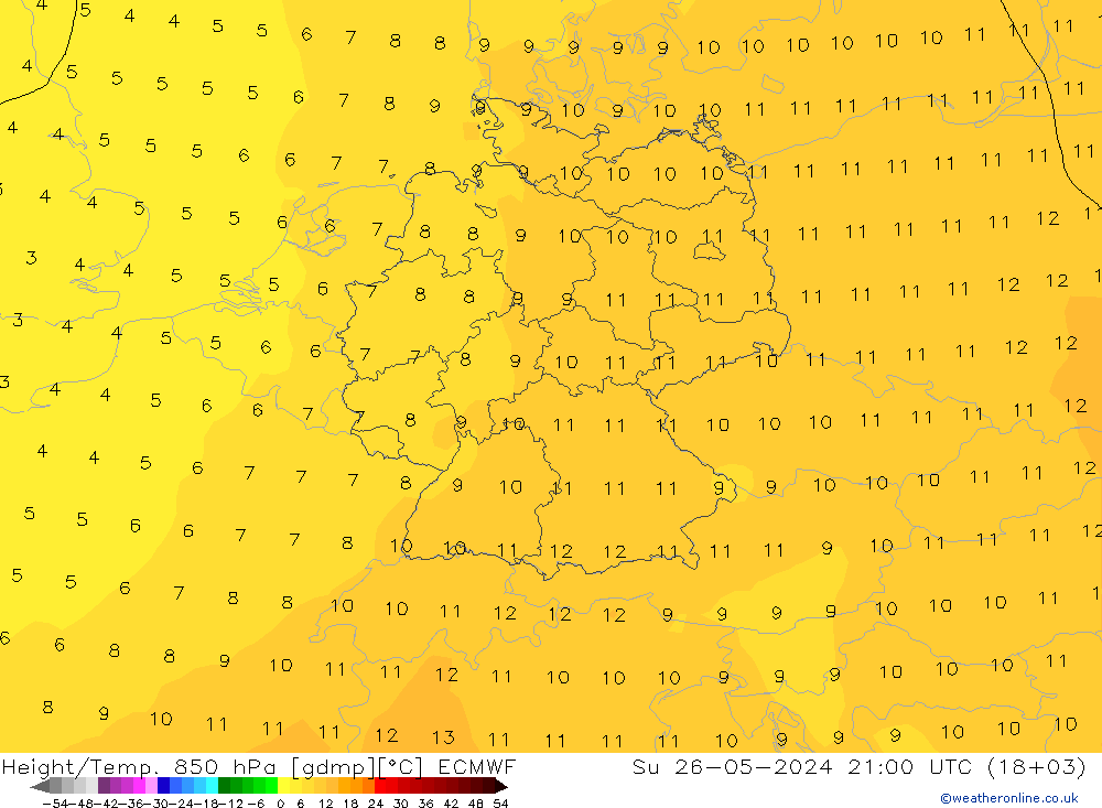 Height/Temp. 850 hPa ECMWF nie. 26.05.2024 21 UTC