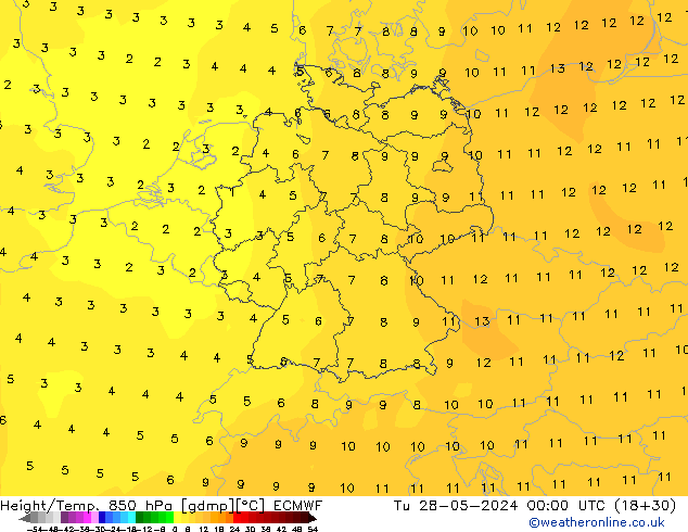 Z500/Rain (+SLP)/Z850 ECMWF wto. 28.05.2024 00 UTC