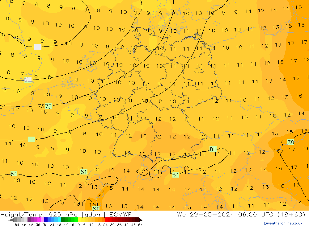 Height/Temp. 925 hPa ECMWF St 29.05.2024 06 UTC