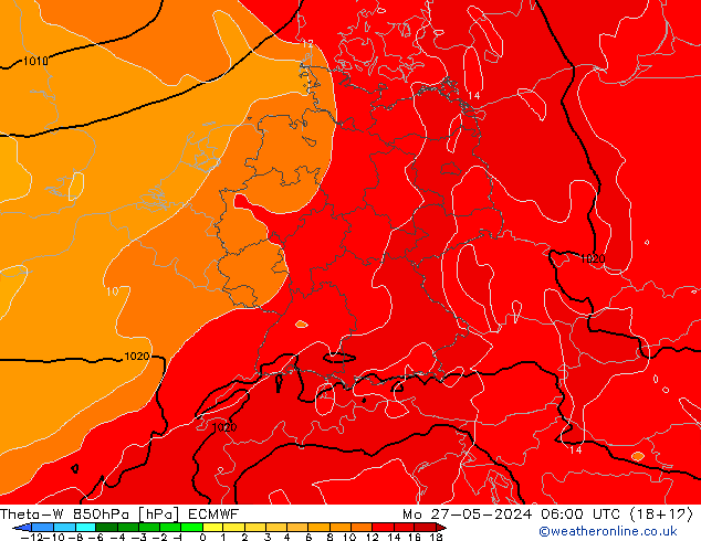 Theta-W 850hPa ECMWF 星期一 27.05.2024 06 UTC