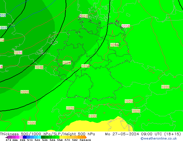 Thck 500-1000hPa ECMWF Mo 27.05.2024 09 UTC