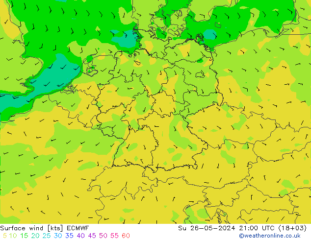 Bodenwind ECMWF So 26.05.2024 21 UTC