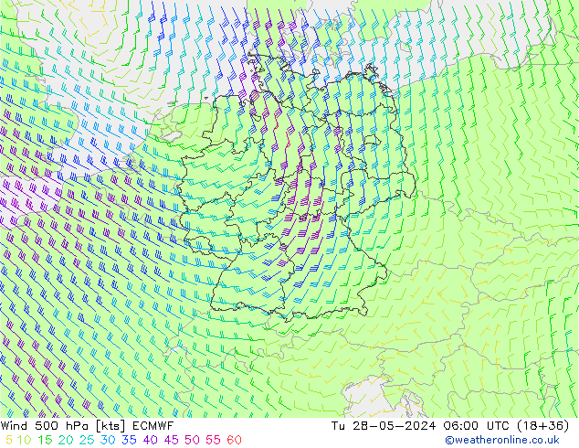 Wind 500 hPa ECMWF Di 28.05.2024 06 UTC