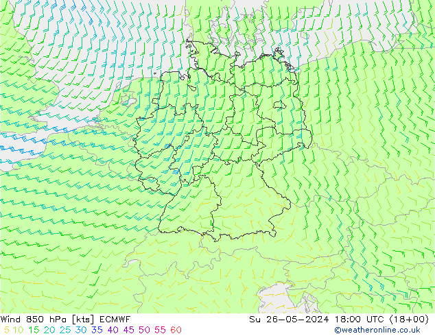 Wind 850 hPa ECMWF zo 26.05.2024 18 UTC