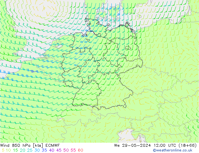 Wind 850 hPa ECMWF We 29.05.2024 12 UTC