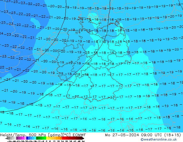 Height/Temp. 500 hPa ECMWF Po 27.05.2024 09 UTC