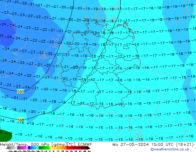 Height/Temp. 500 hPa ECMWF Mo 27.05.2024 15 UTC