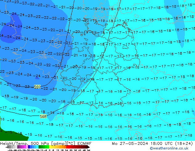 Géop./Temp. 500 hPa ECMWF lun 27.05.2024 18 UTC