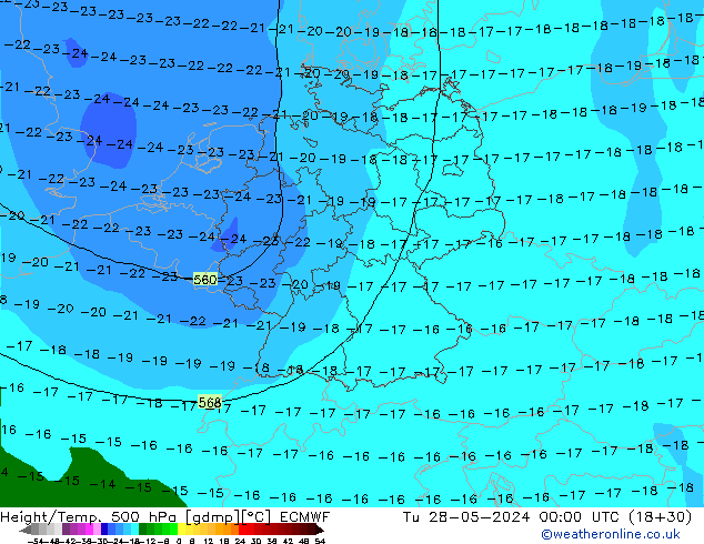 Z500/Rain (+SLP)/Z850 ECMWF wto. 28.05.2024 00 UTC