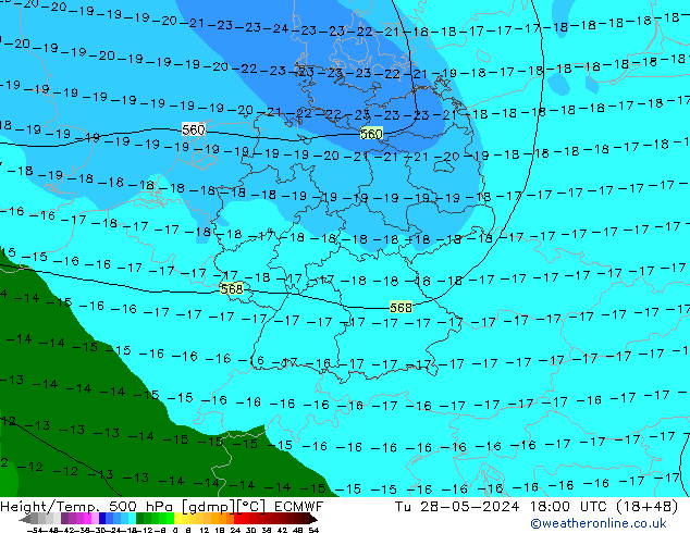 Z500/Yağmur (+YB)/Z850 ECMWF Sa 28.05.2024 18 UTC