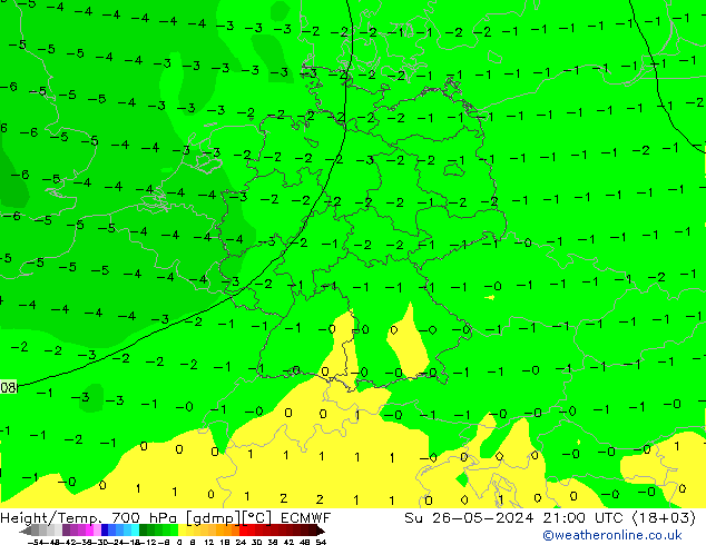 Height/Temp. 700 hPa ECMWF Su 26.05.2024 21 UTC