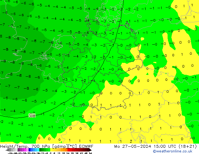 Yükseklik/Sıc. 700 hPa ECMWF Pzt 27.05.2024 15 UTC