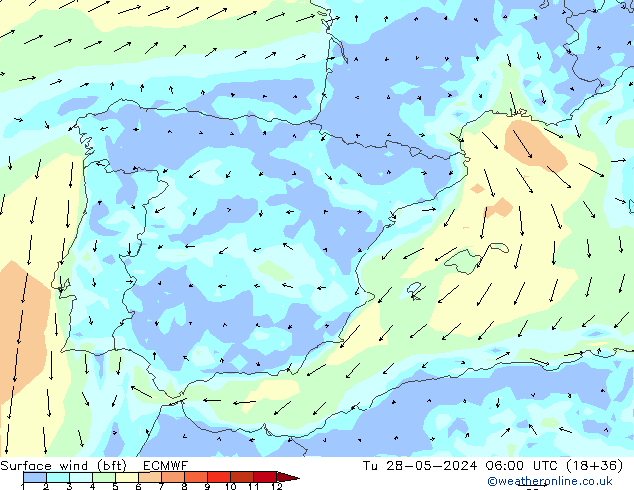  10 m (bft) ECMWF  28.05.2024 06 UTC