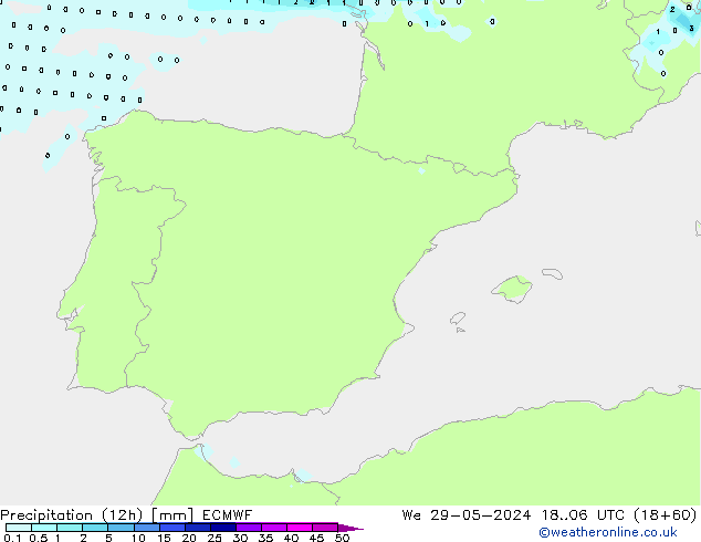 Precipitation (12h) ECMWF We 29.05.2024 06 UTC