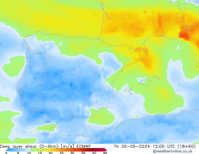 Deep layer shear (0-6km) ECMWF Per 30.05.2024 12 UTC