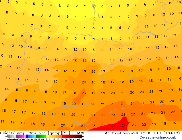 Z500/Rain (+SLP)/Z850 ECMWF Mo 27.05.2024 12 UTC