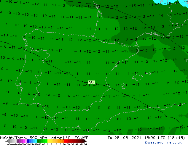 Z500/Rain (+SLP)/Z850 ECMWF wto. 28.05.2024 18 UTC