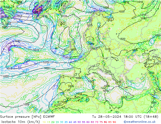 Isotachs (kph) ECMWF Ter 28.05.2024 18 UTC