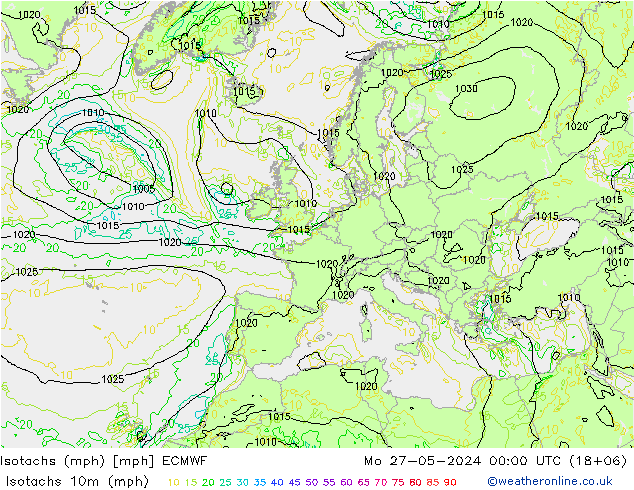 Isotachs (mph) ECMWF Mo 27.05.2024 00 UTC