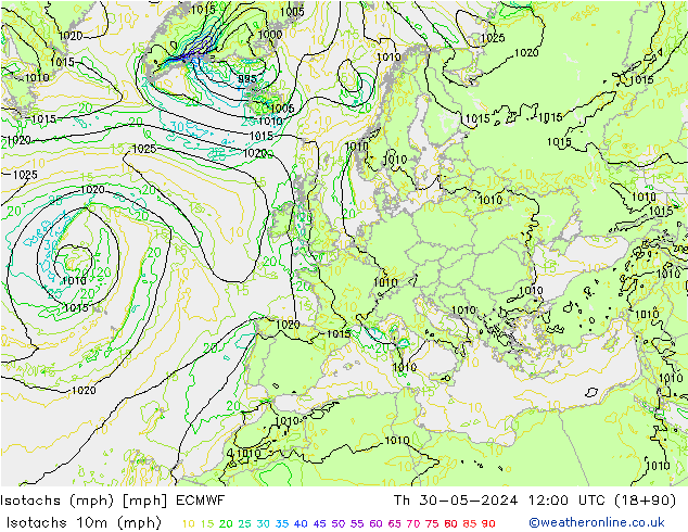 Eşrüzgar Hızları mph ECMWF Per 30.05.2024 12 UTC