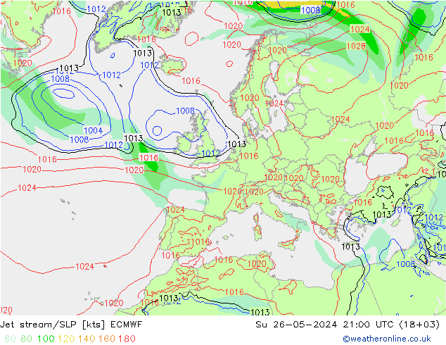 Corriente en chorro ECMWF dom 26.05.2024 21 UTC