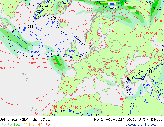 高速氣流/地面气压 ECMWF 星期一 27.05.2024 00 UTC