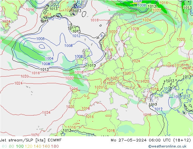 Corriente en chorro ECMWF lun 27.05.2024 06 UTC