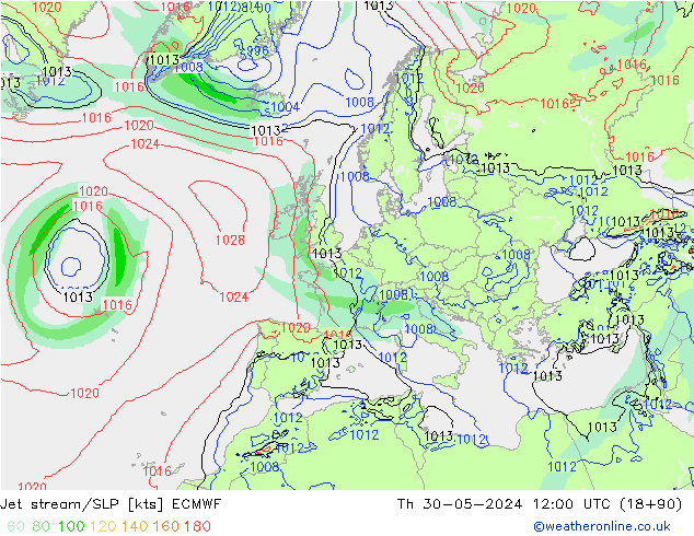 Jet stream/SLP ECMWF Th 30.05.2024 12 UTC