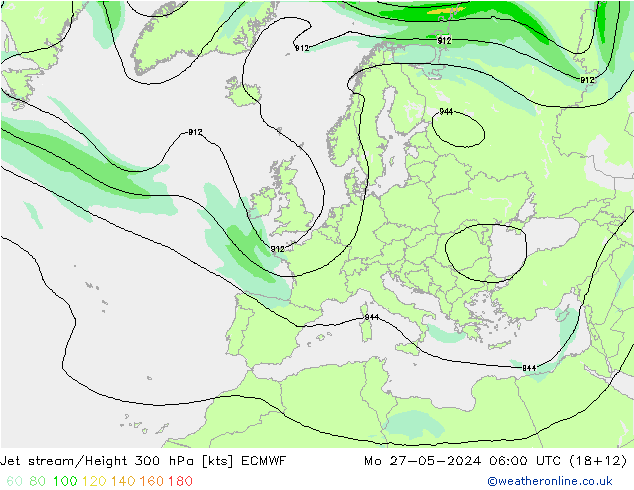 Jet stream/Height 300 hPa ECMWF Mo 27.05.2024 06 UTC