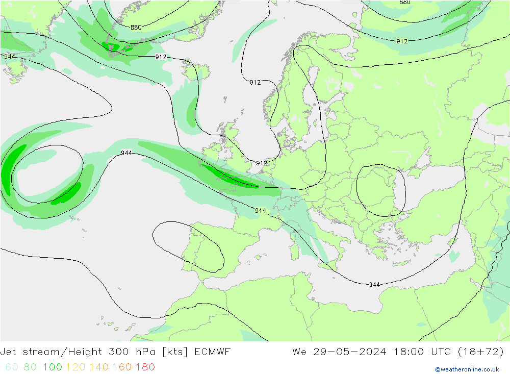 Jet stream/Height 300 hPa ECMWF St 29.05.2024 18 UTC