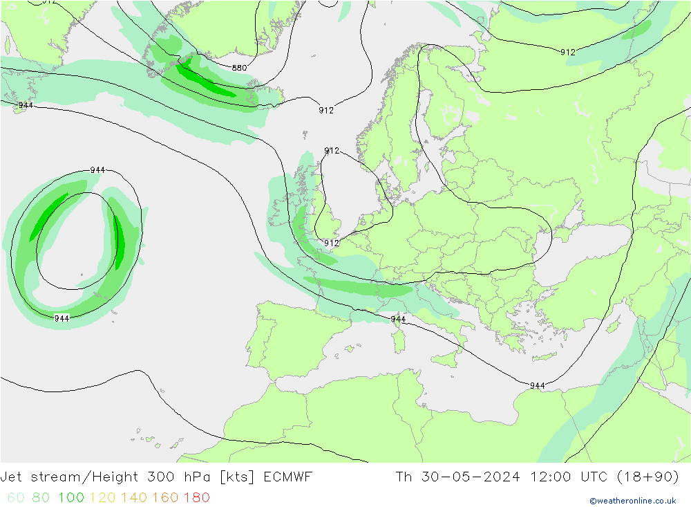 Jet stream/Height 300 hPa ECMWF Th 30.05.2024 12 UTC