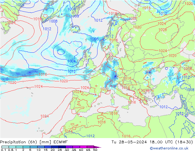 Z500/Rain (+SLP)/Z850 ECMWF вт 28.05.2024 00 UTC