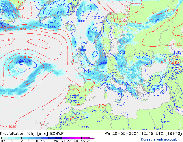 Z500/Rain (+SLP)/Z850 ECMWF Qua 29.05.2024 18 UTC