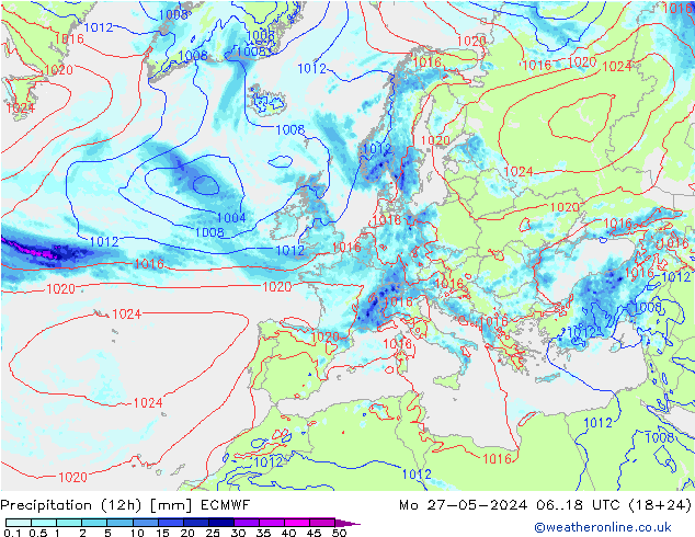 Precipitazione (12h) ECMWF lun 27.05.2024 18 UTC
