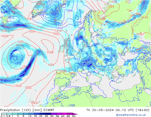 Précipitation (12h) ECMWF jeu 30.05.2024 12 UTC