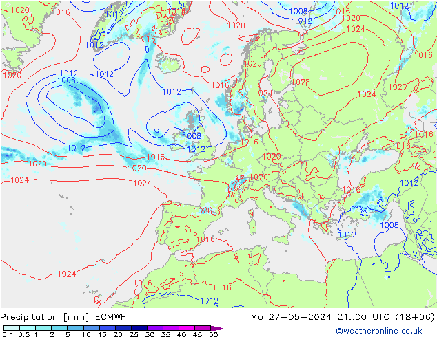 Srážky ECMWF Po 27.05.2024 00 UTC