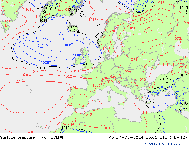 Bodendruck ECMWF Mo 27.05.2024 06 UTC