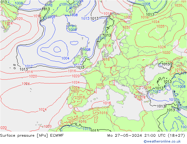 Luchtdruk (Grond) ECMWF ma 27.05.2024 21 UTC