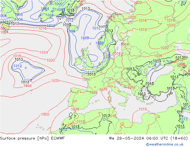 Yer basıncı ECMWF Çar 29.05.2024 06 UTC