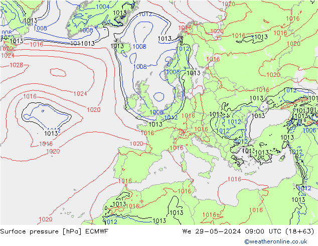 ciśnienie ECMWF śro. 29.05.2024 09 UTC