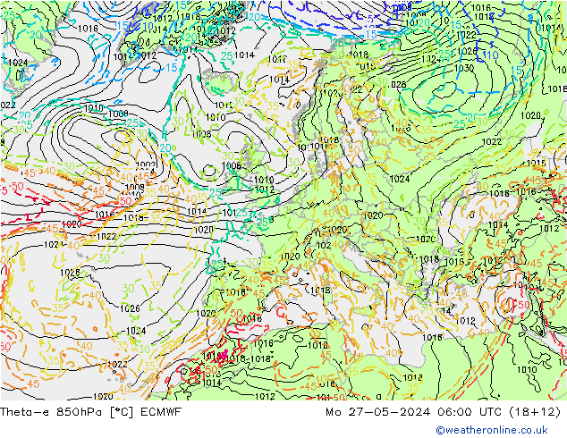 Theta-e 850hPa ECMWF Po 27.05.2024 06 UTC