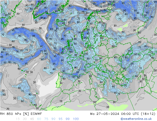 RH 850 hPa ECMWF Mo 27.05.2024 06 UTC